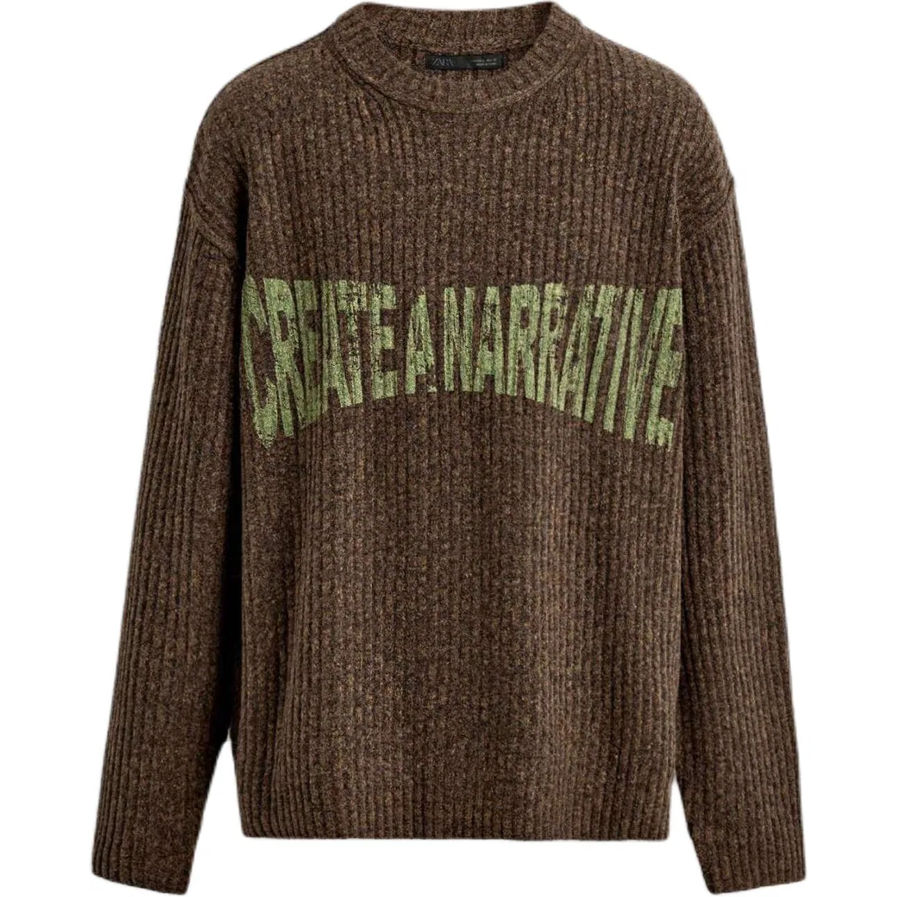 Мужской джемпер с круглым вырезом, ZARA, Brown