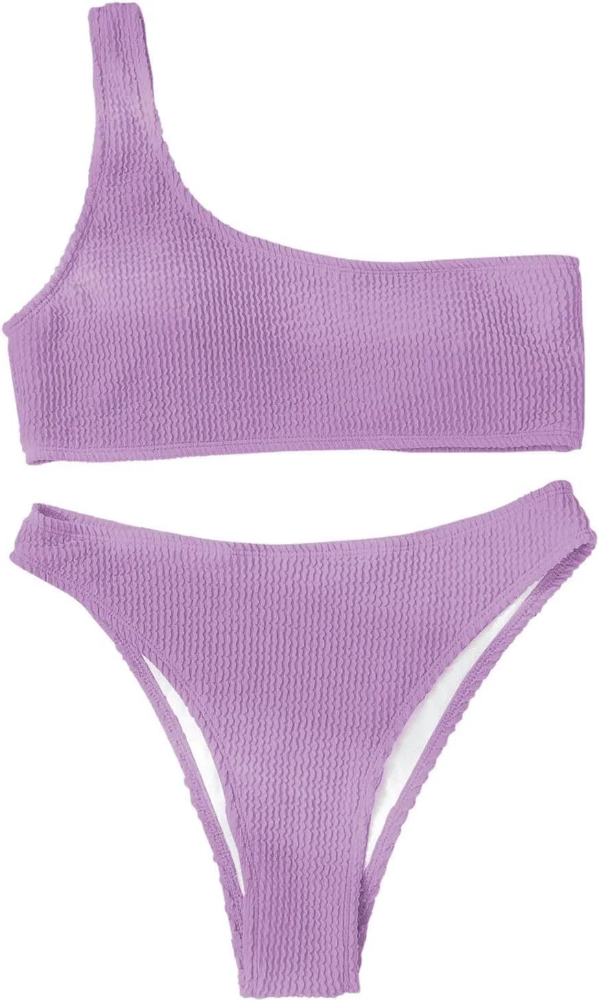 Женский купальный костюм с высокой талией и контролем живота One Shoulder Textured, Purple