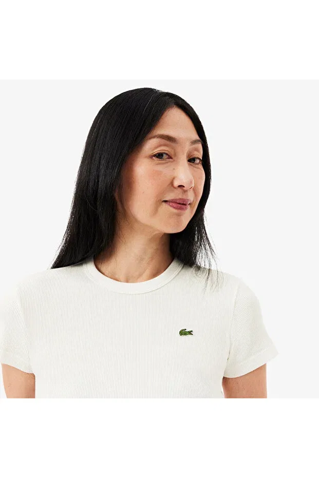 Футболка Lacoste 70V White, женская, хлопковая, приталенного кроя, белая — фото 2