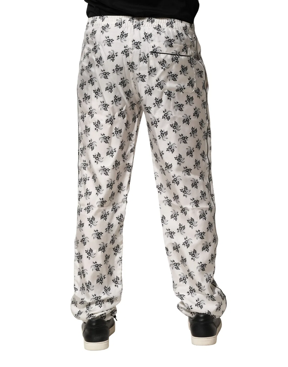 Мужские брюки для отдыха с цветочным принтом из шелка White Floral Silk Casual Lounge Pants Dolce & Gabbana, White — фото 4