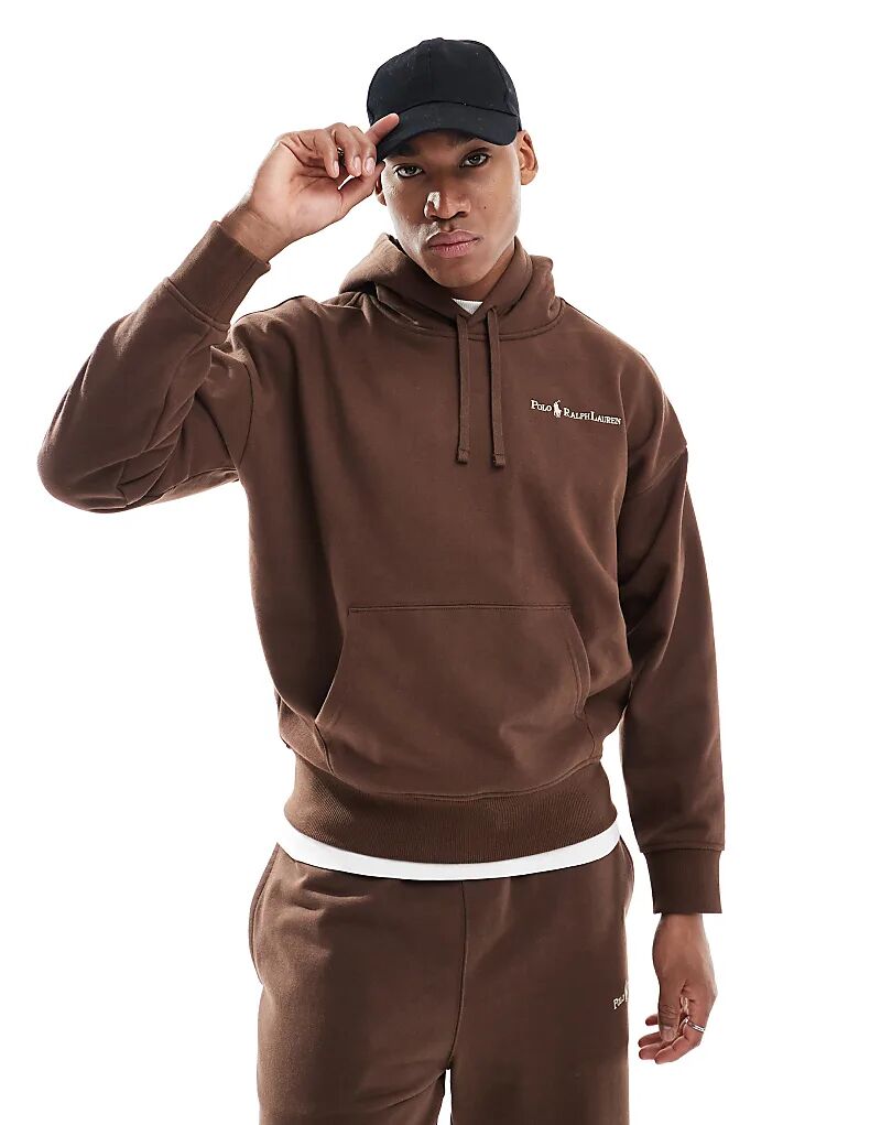

Толстовка свободного кроя Polo Ralph Lauren коричневого цвета с логотипом и толстым флисовым плеером (часть комплекта)