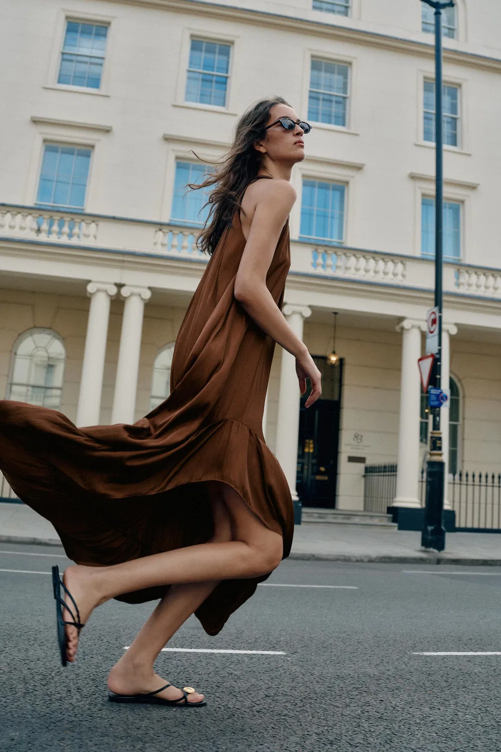 Асимметричное атласное платье миди ZARA, Brown — фото 2