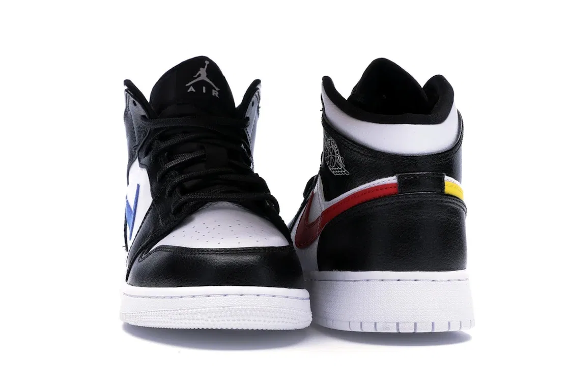 Детские кроссовки с цветной вставкой Jordan 1 Mid Jordan, Black/White-University Red-Tour Yellow — фото 2