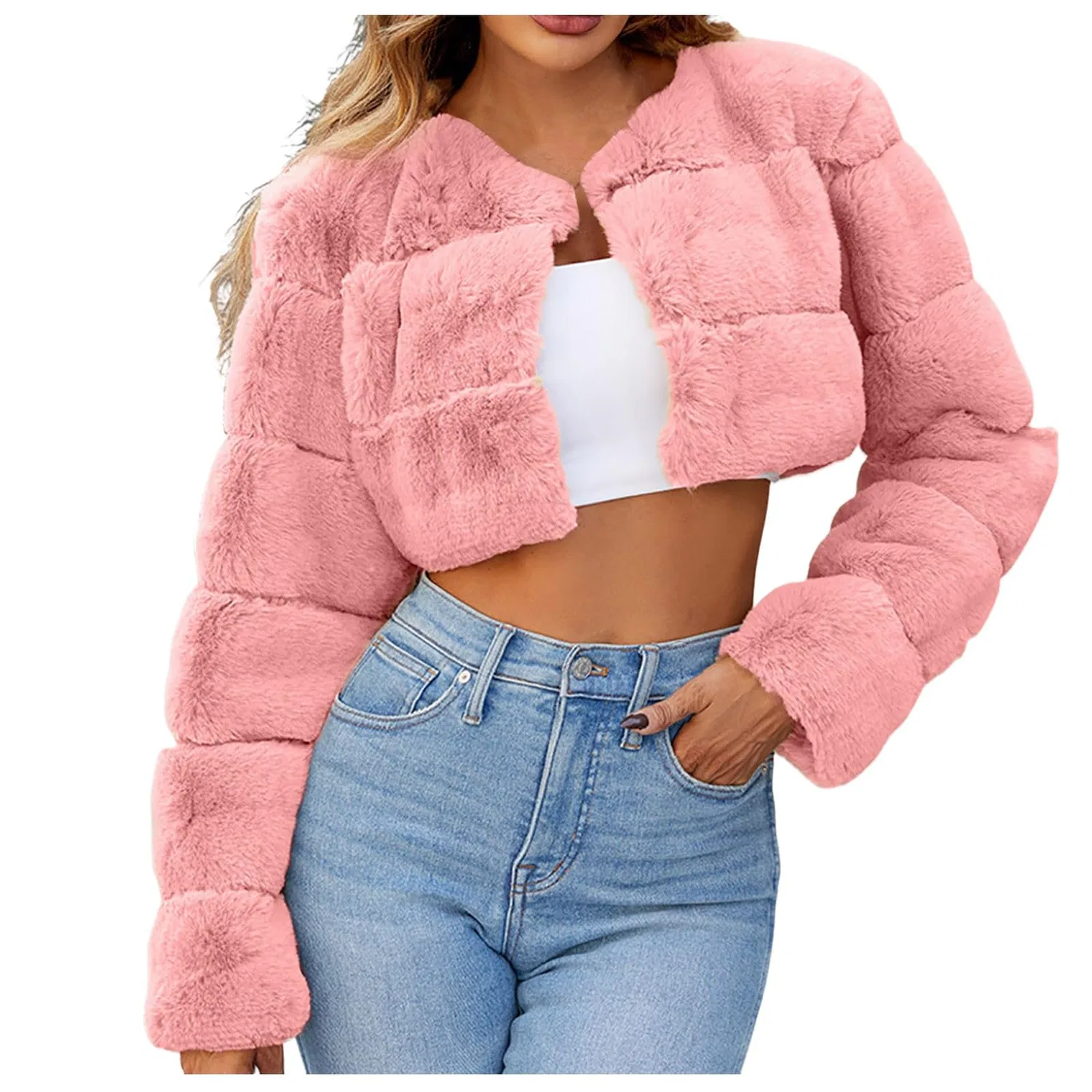 Женское короткое пальто из искусственного меха с длинным рукавом, Rosa
