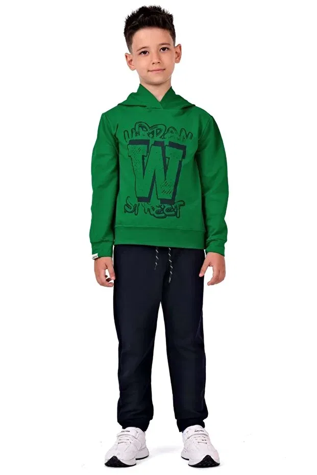Детский спортивный костюм с принтом Urban w street 2iplik children's tracksuit mnk0617 Minikadam, Green — фото 2