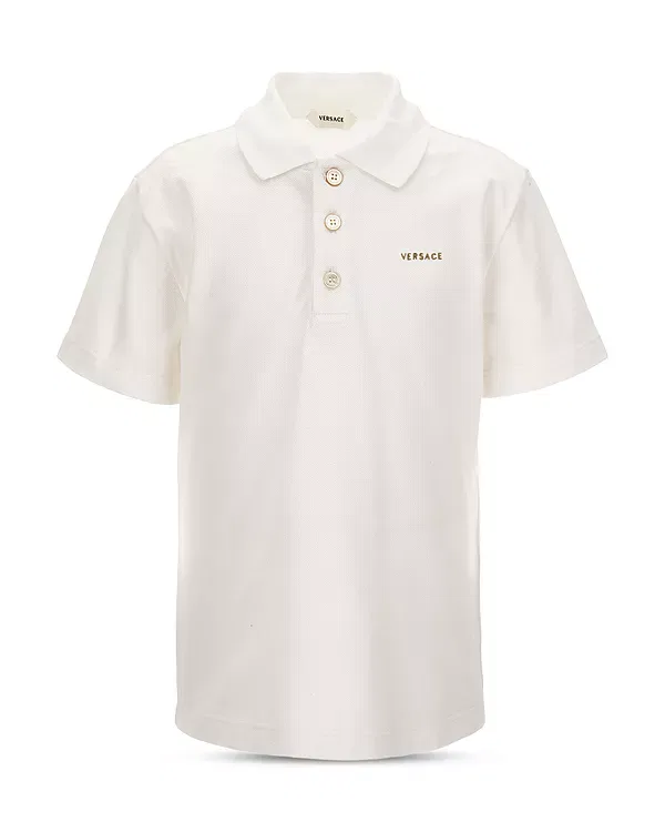 Детское поло для мальчиков с вышитым логотипом Versace, White+Light Sand