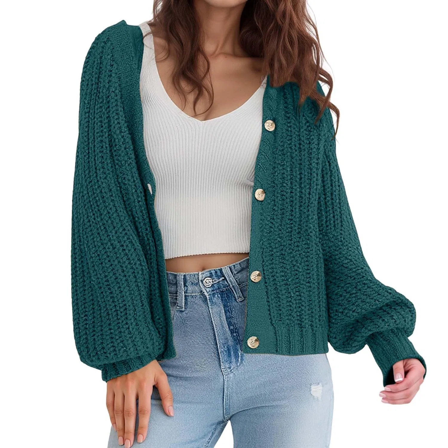 Женский свободный кардиган с коротким длинным рукавом, verde scuro