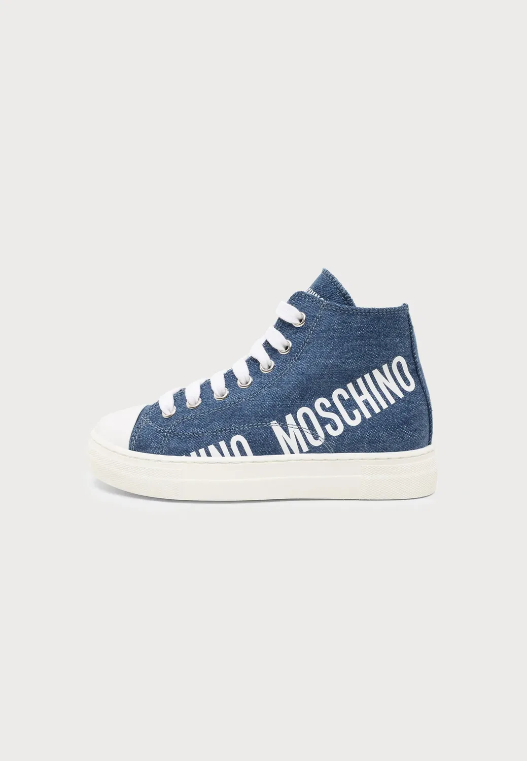 Унисекс - высокие кроссовки Moschino, Denim/White