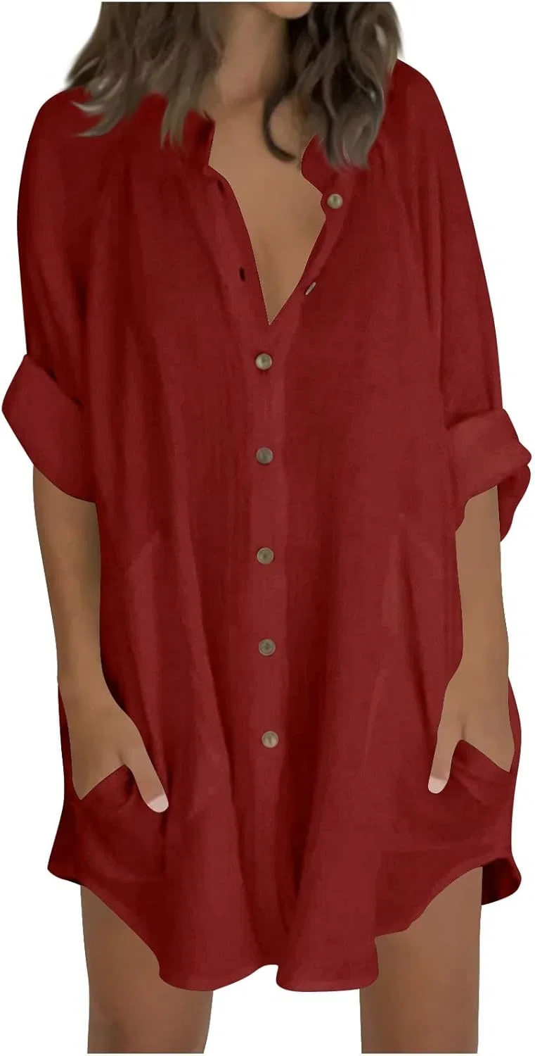 Женская свободная туника из хлопка и льна Pelang, Red