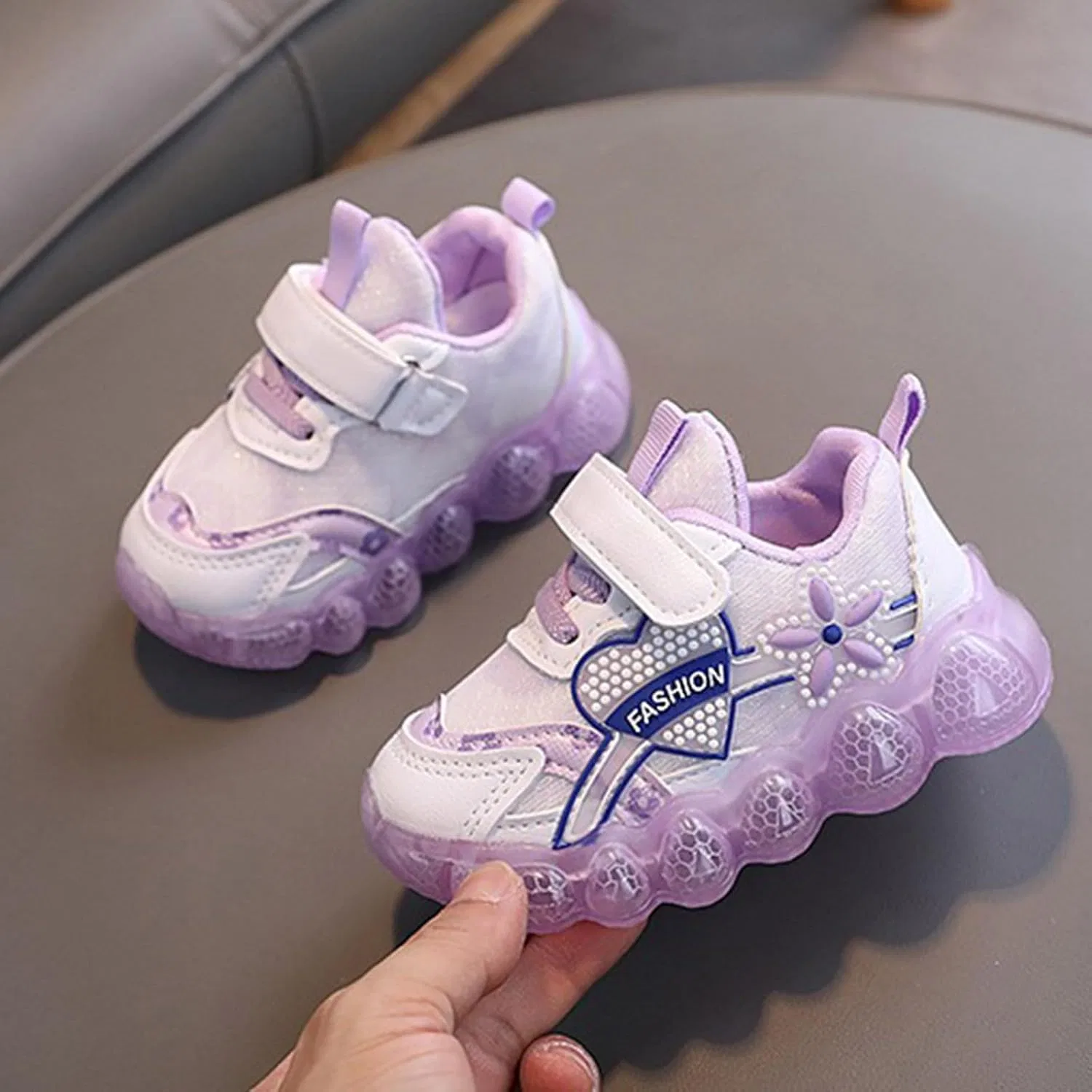Детские кроссовки для девочек с принтом из сетки, Purple — фото 2