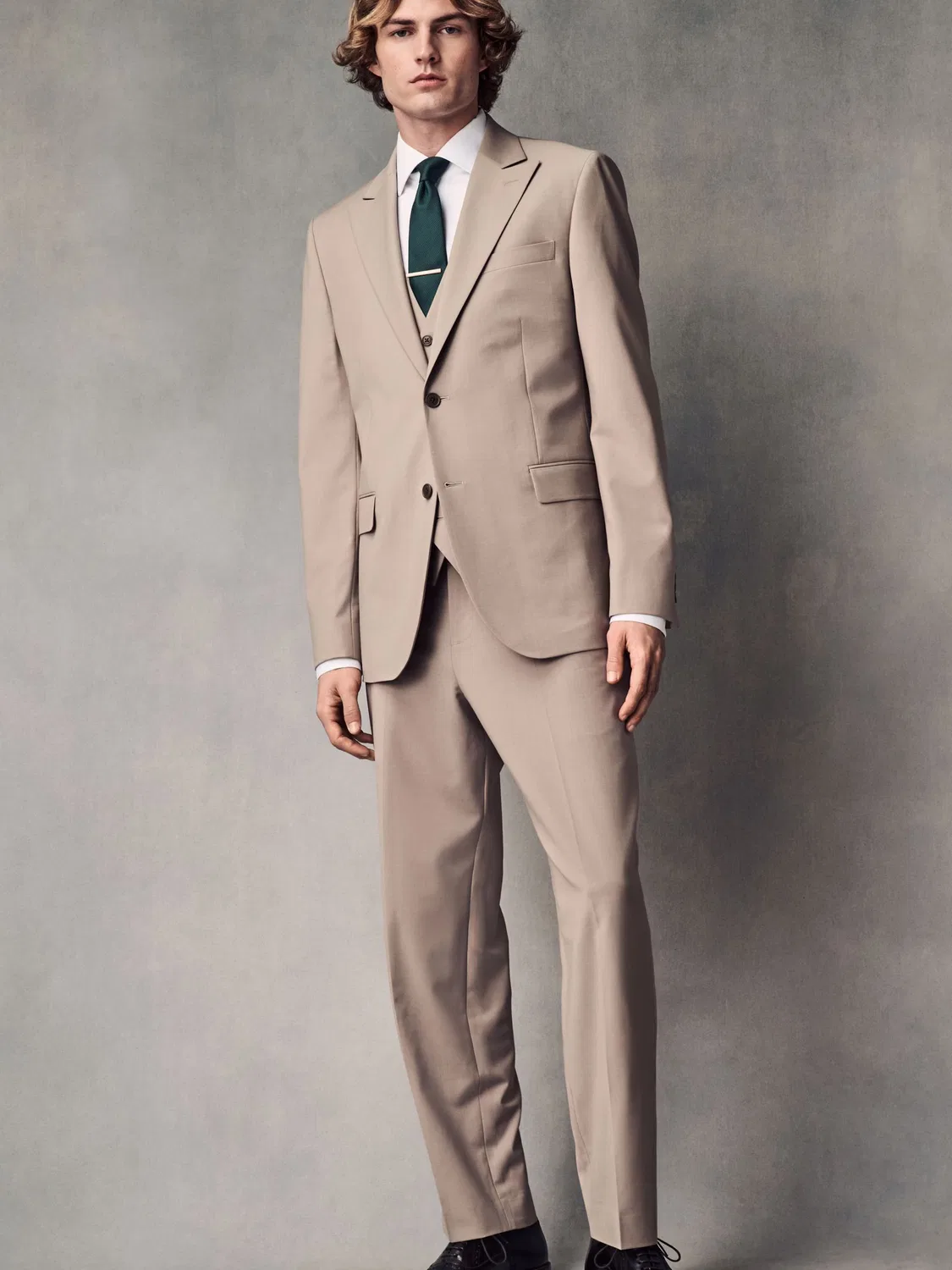 Деловой пиджак Next Slim fit Motionflex в бежевом цвете — фото 3