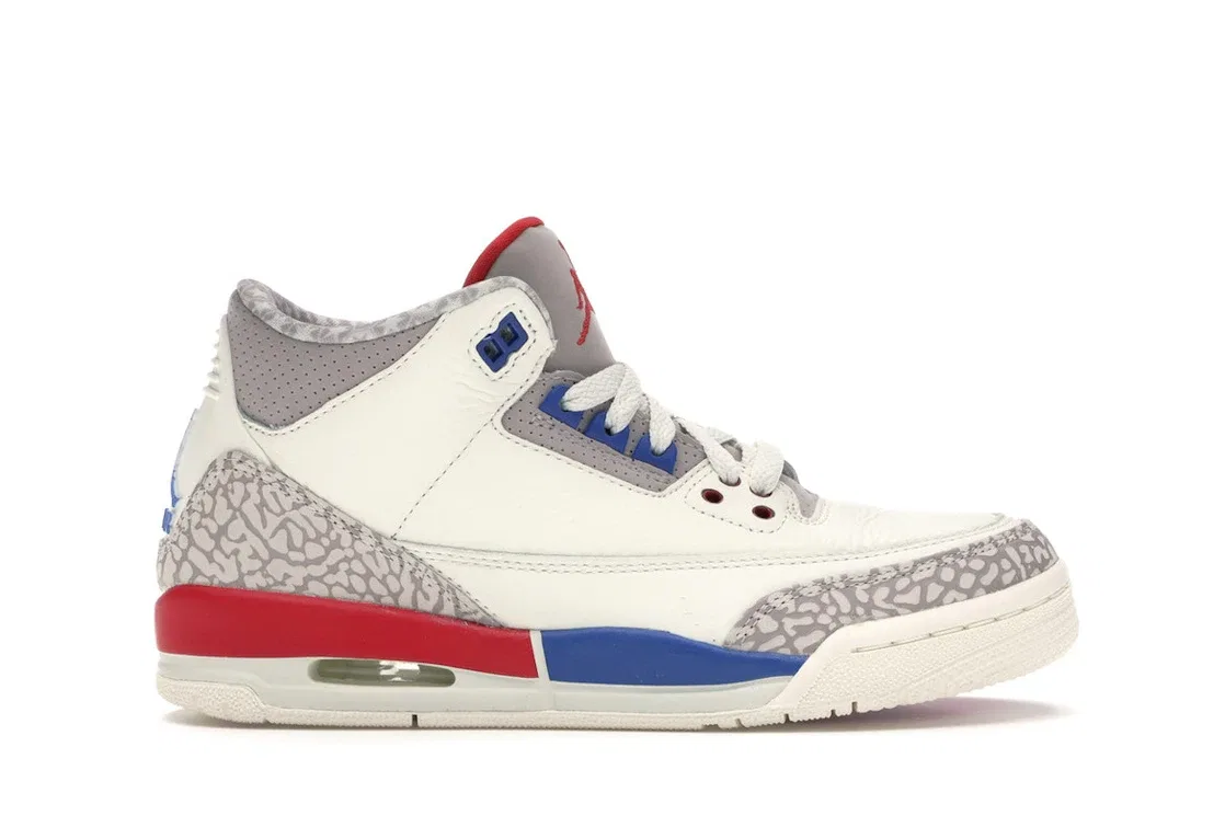 Детские кроссовки для мальчиков с длинным язычком Jordan 3 Retro Jordan, Sail/Sport Royal-Light Bone-Fire Red