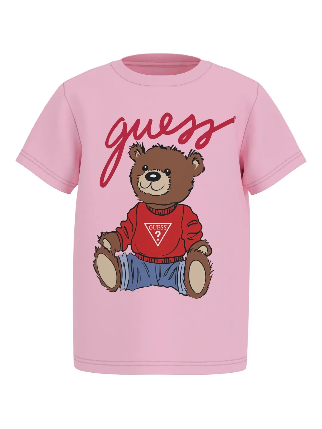 Футболка с логотипом и принтом мишки GUESS, розовый