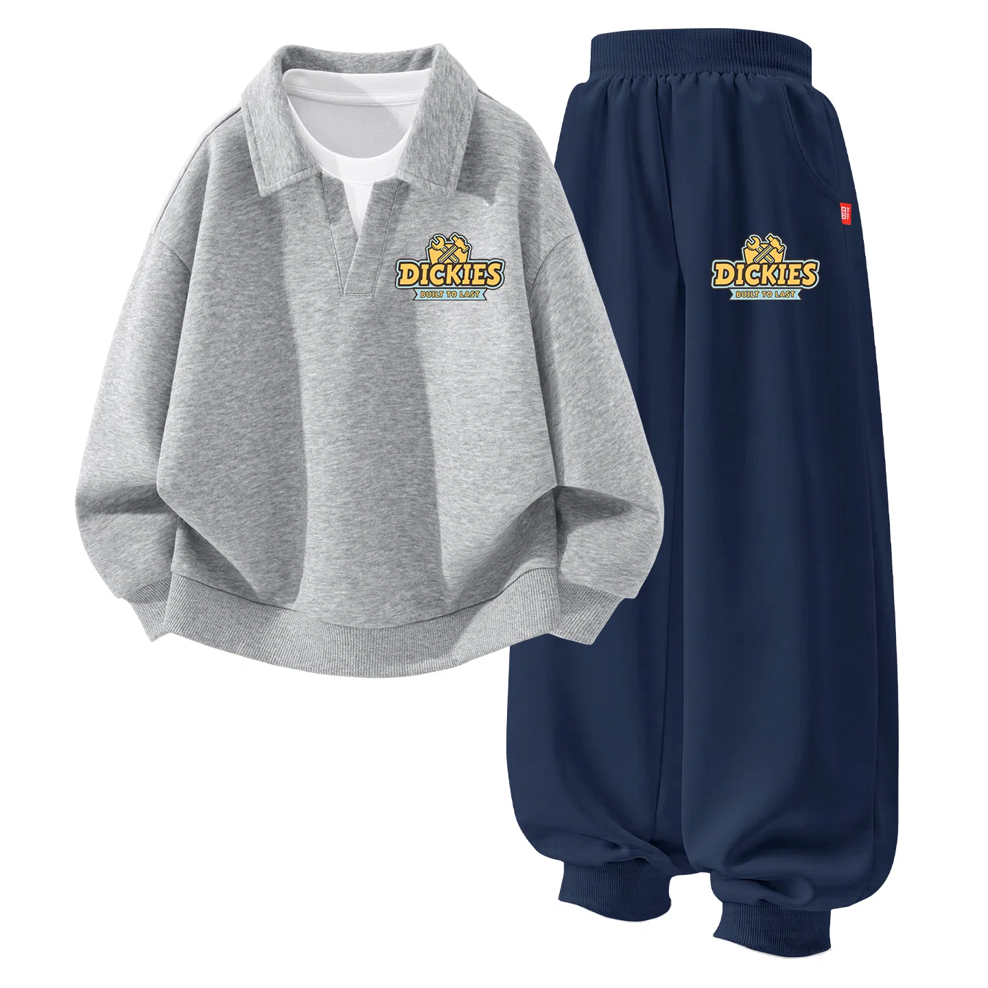 Детский комплект для девочек из футера с принтом Dickies, Srixon K Light Heather Gray+Srixon K Navy Blue