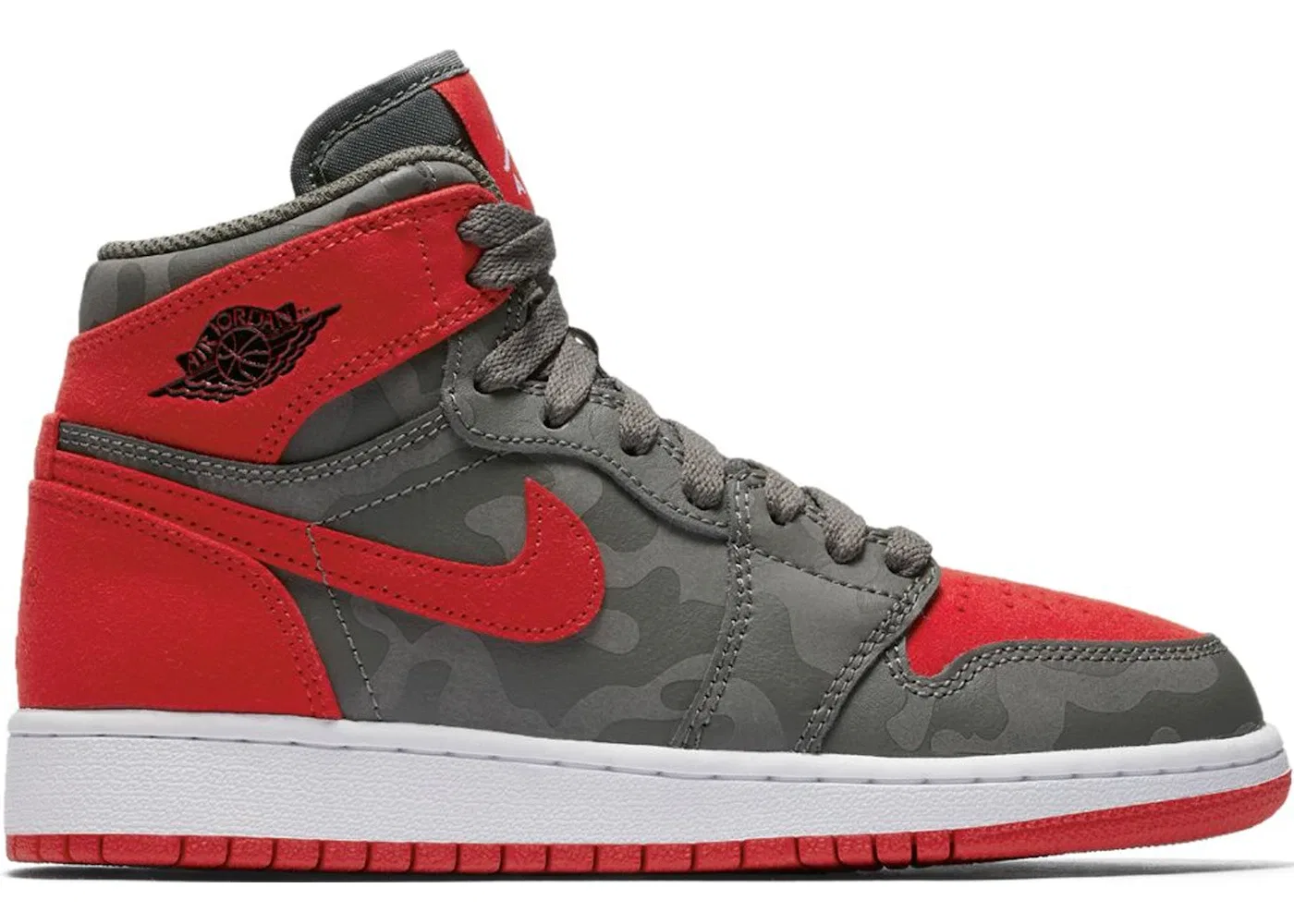 Детские кроссовки Lifestyle с принтом Jordan 1 Retro High Camo 3M Bred Jordan, River Rock/Black-University Red-Dark Stucco-White