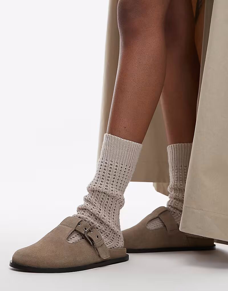 Сабо Topshop Annie из натуральной кожи с пряжкой из серо-коричневой замши