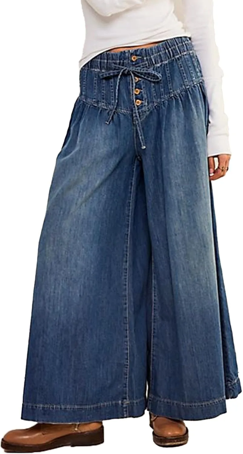 

Женские джинсы с завязками и эластичным поясом longlugoo