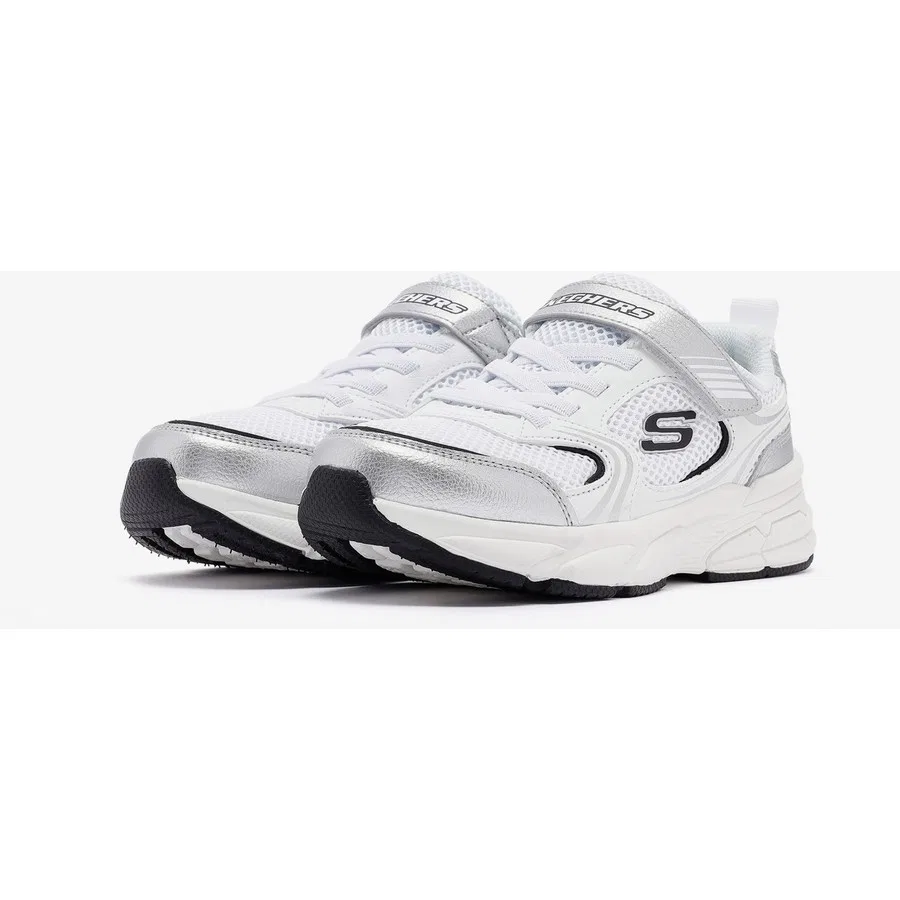 Кроссовки детские с принтом Retro-Graph Skechers, Бело-серебристый — фото 3