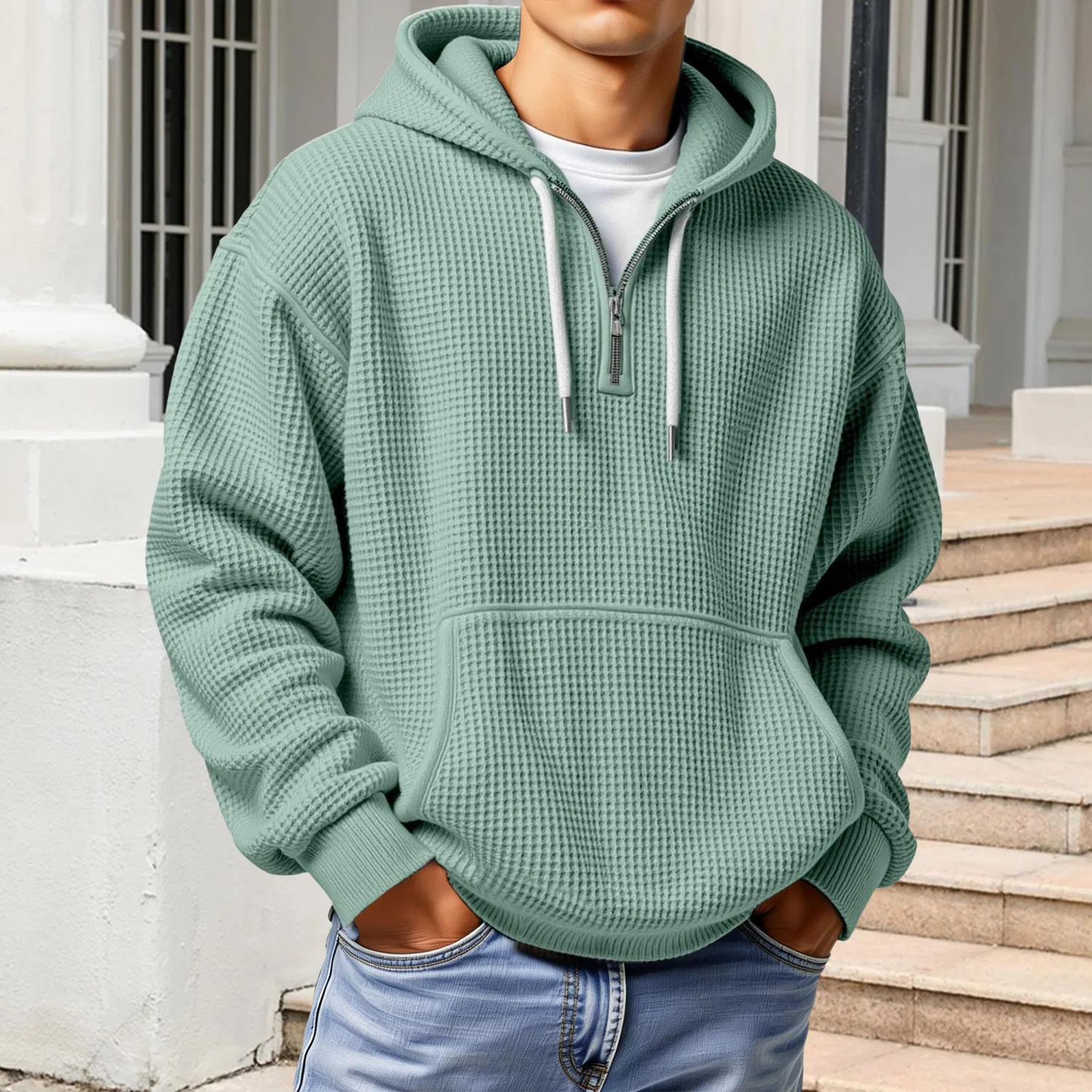 Мужская худи с длинным рукавом на молнии, Light Green — фото 2