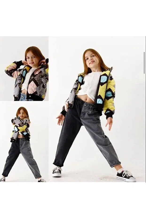 Детское пальто для девочек с принтом Colorful Zippered Girl's Coat Minigimin Cicileri, Colored — фото 4