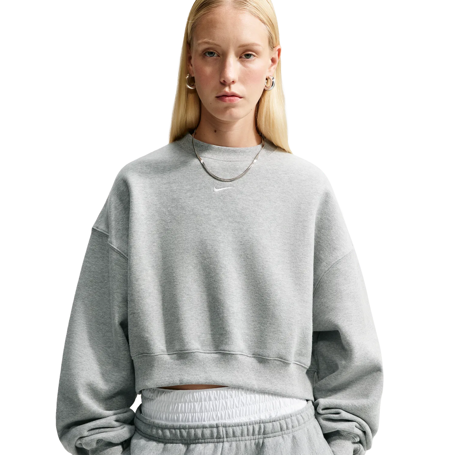 Женский свитшот с укороченной длиной Nike Studio Fleece, Dk Grey Heather/Sail — фото 3