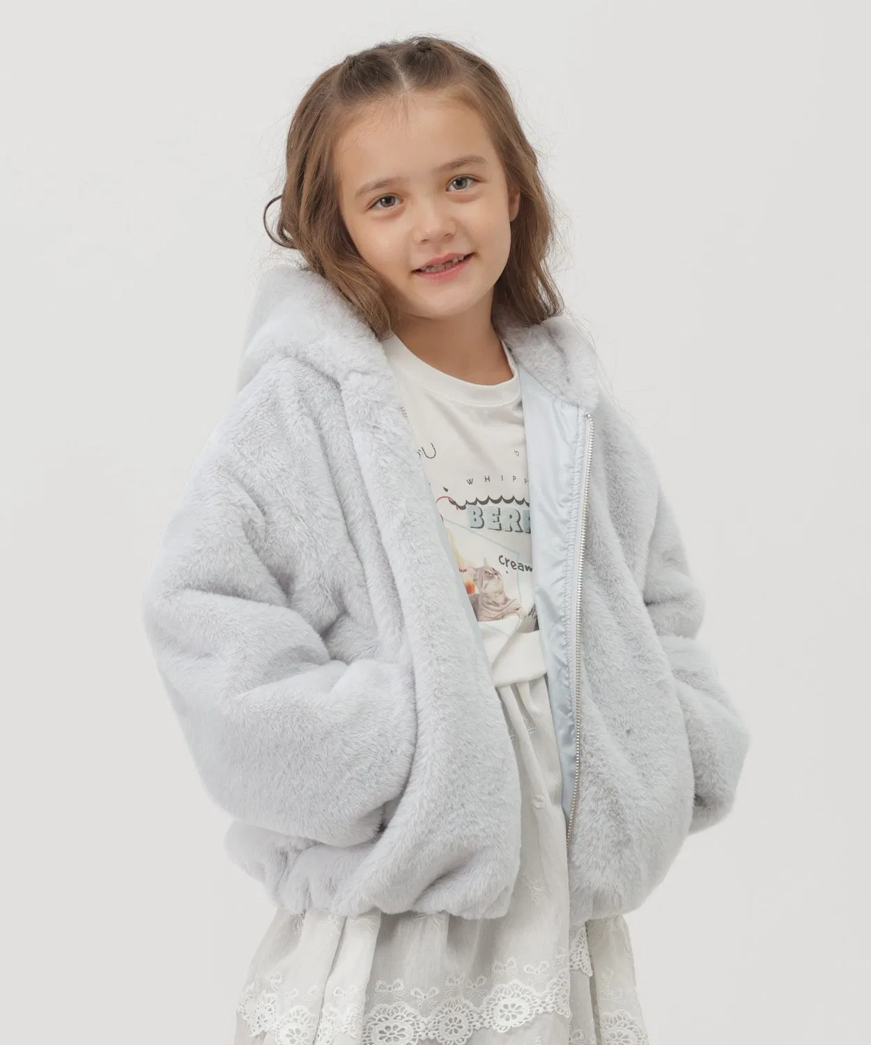 Детский утепленный блузон с капюшоном из флиса GLOBAL WORK, Light Grey