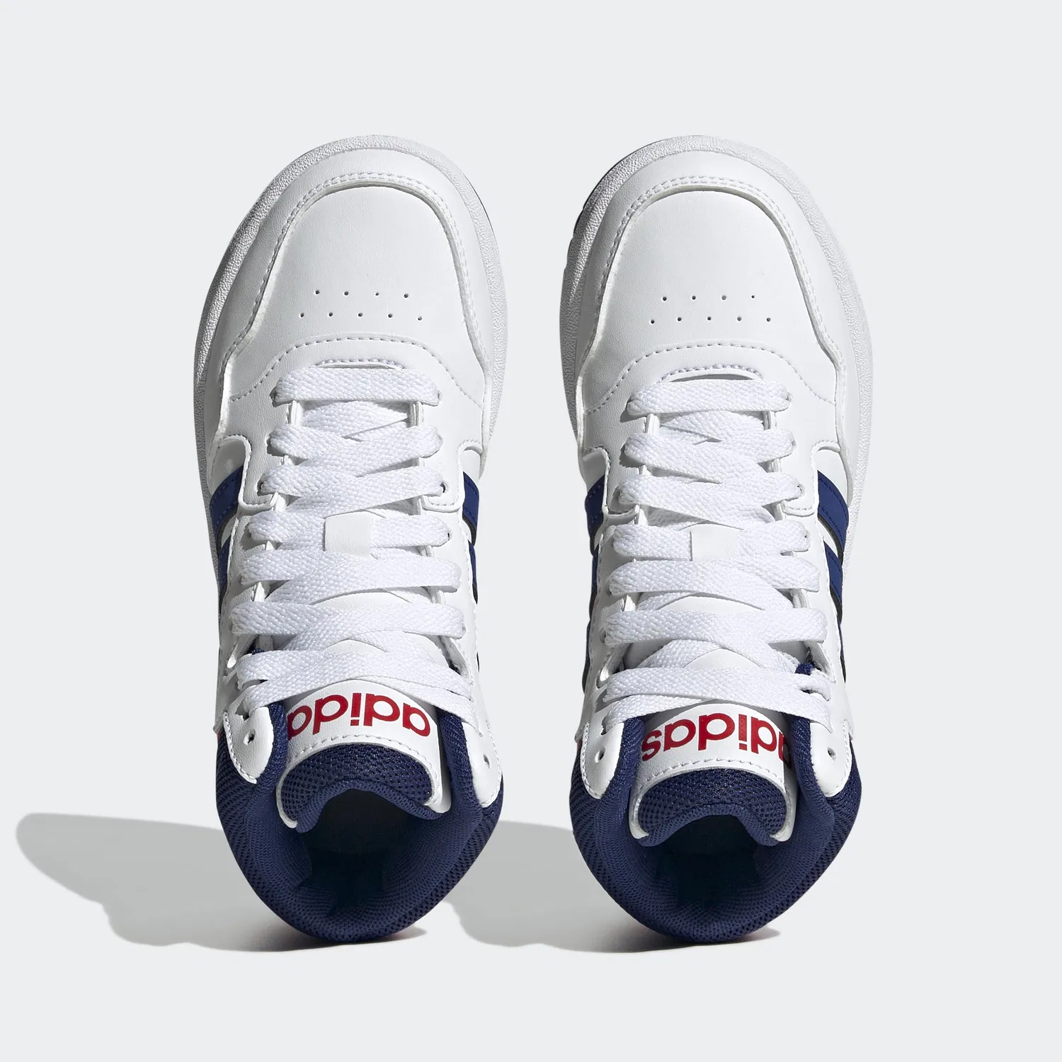 Детские кроссовки для мальчиков и девочек Hoops Mid Adidas, Cloud White Victory Blue Scarlet — фото 3
