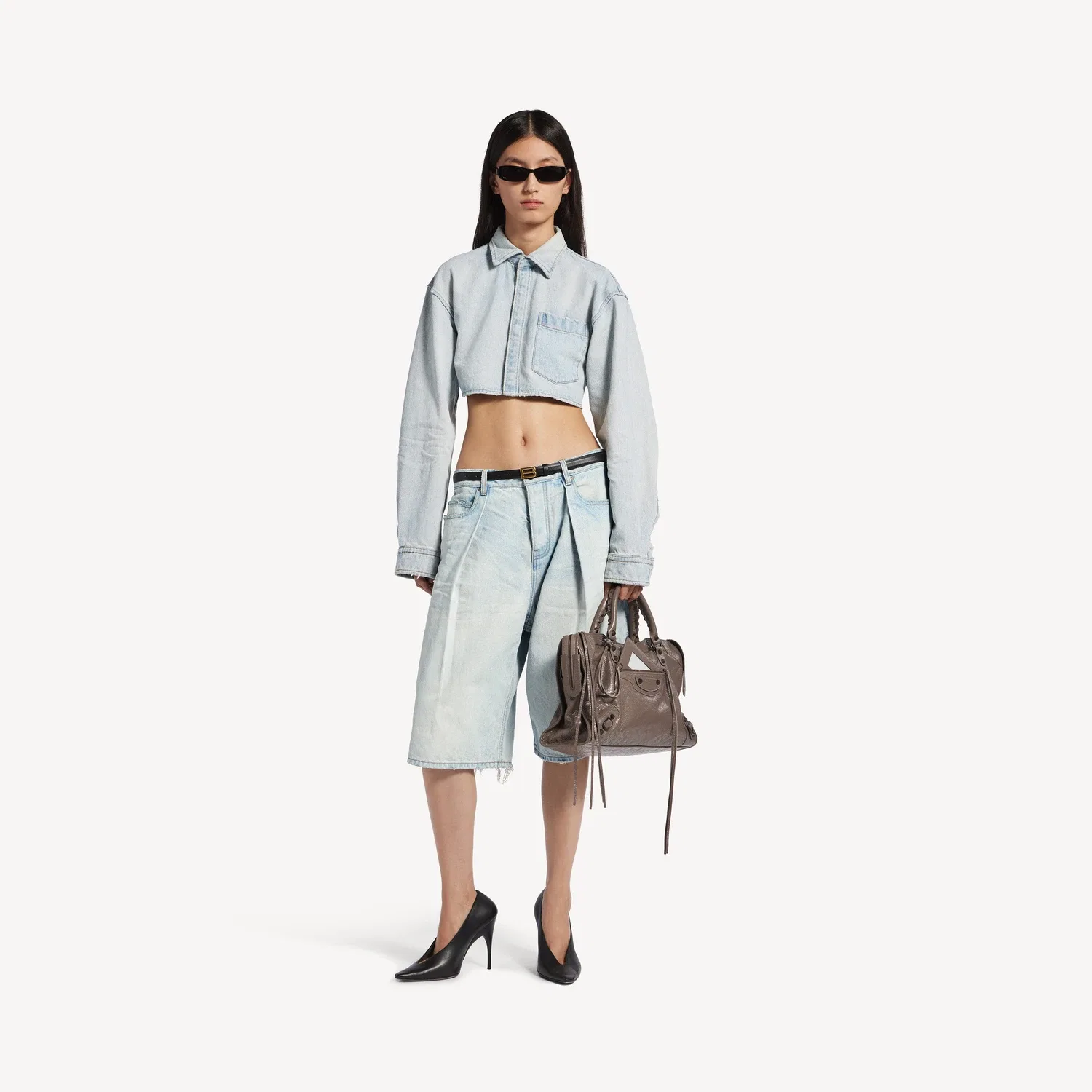 Укороченная женская рубашка BALENCIAGA, светло-голубой — фото 2