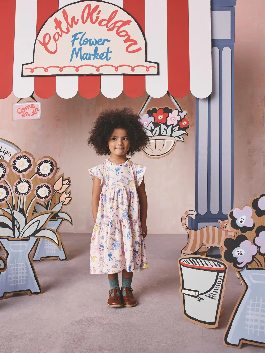 Платье ярусное из джерси Cath Kidston Next, кремово-синее — фото 3