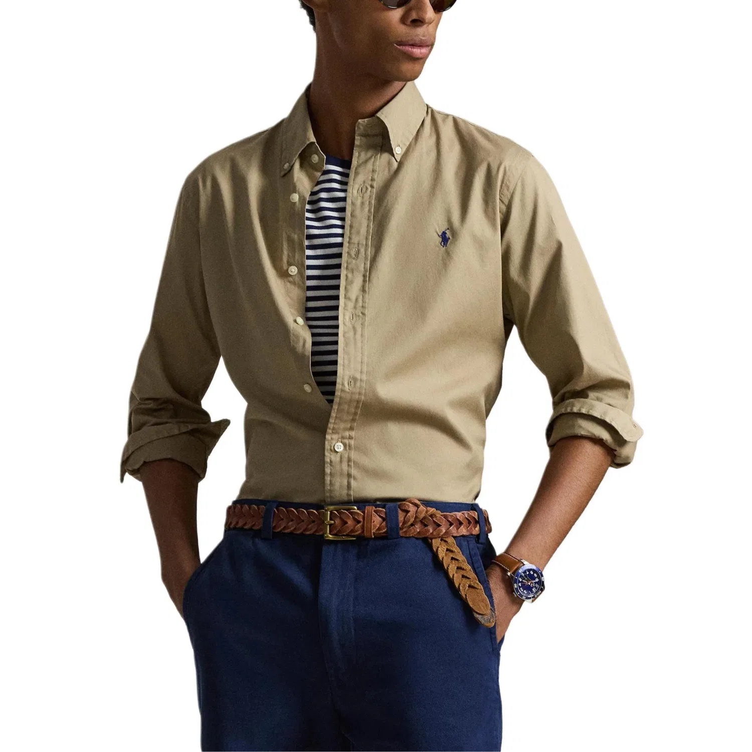 Мужская рубашка поло с коротким рукавом, Slim Fit, Polo Ralph Lauren, Beige — фото 4