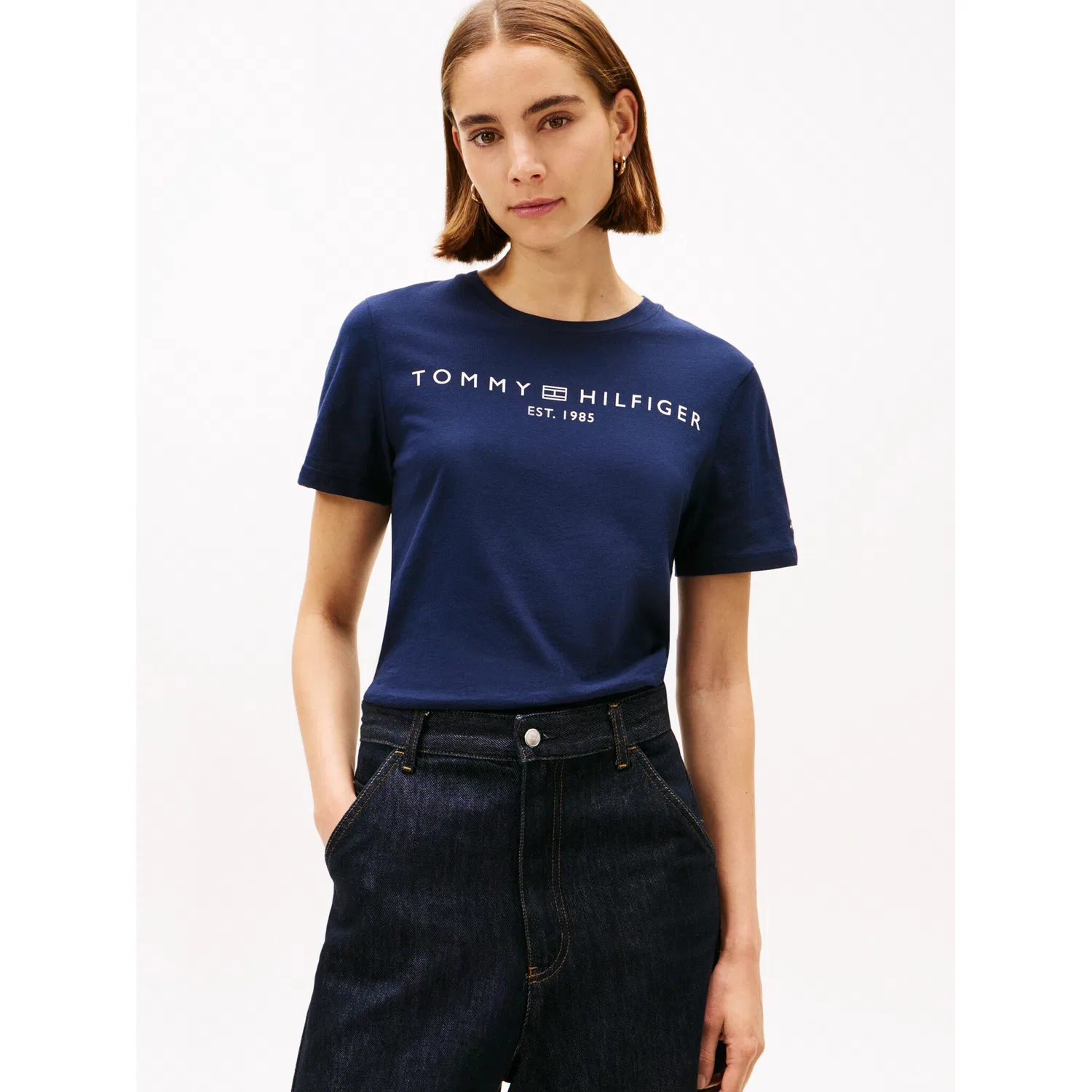 Женская хлопковая футболка с круглым вырезом Tommy Hilfiger, Dark Night Navy — фото 3