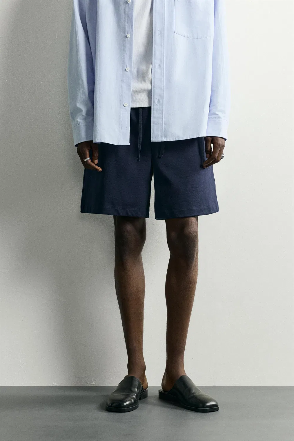 Спортивные шорты-бермуды с контрастной талией ZARA, Navy blue — фото 2