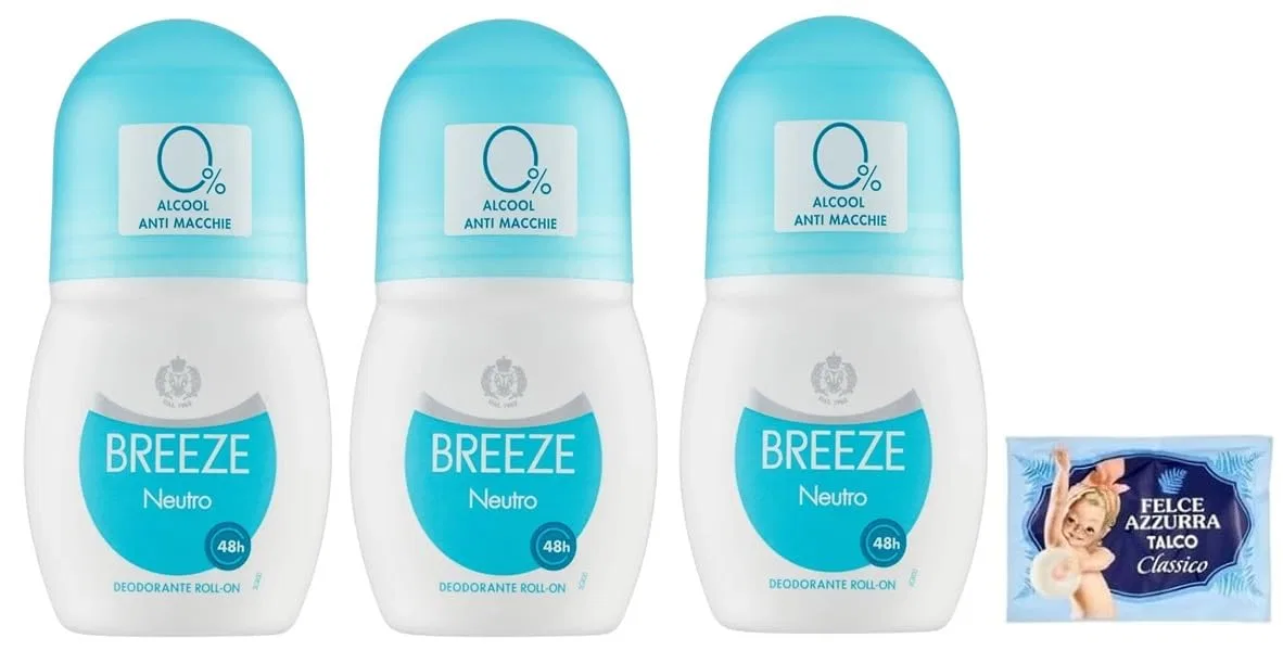 Дезодорант-ролик Neutral, Felce Azzurra, набор 3 шт. по 50 мл + тальк 100 г