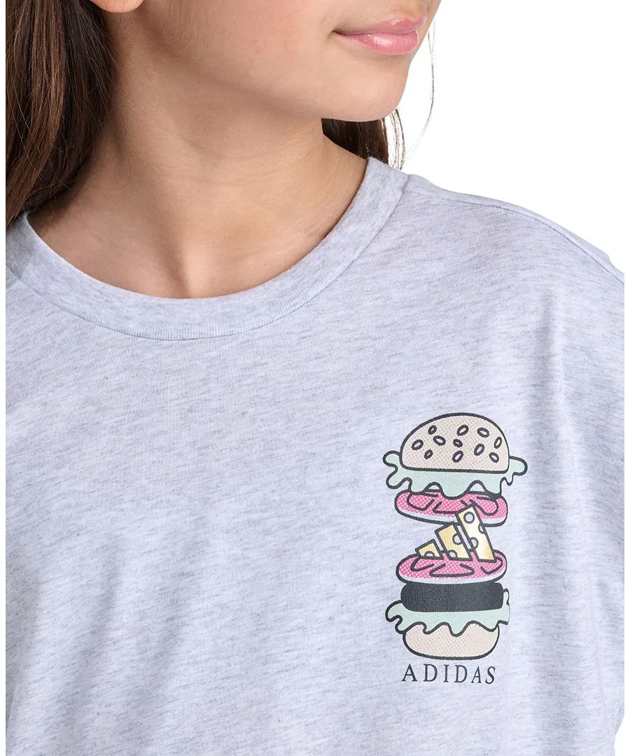Футболка оверсайз с принтом Girls' 8-16 Short-Sleeve Heather Drop Shoulder T-Shirt adidas, Oatmeal Heather — фото 3