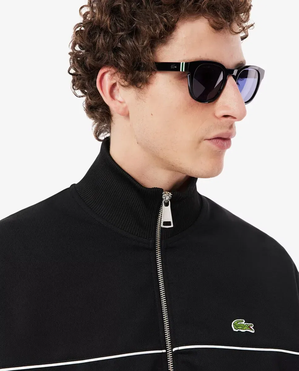 Худи мужская Lacoste без капюшона, свободный крой, контрастная отделка, Negro — фото 3