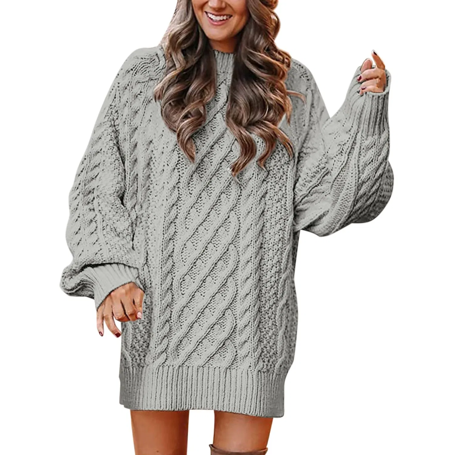 Женский свитер оверсайз с высоким воротом Chunky Knit Sweater, Grey