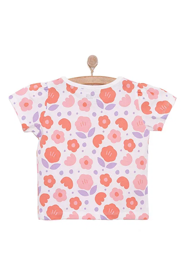 Детская футболка для девочек с цветочным принтом Hellobaby basic girl floral print t-shirt Ebebek Hello Baby, Ecru — фото 2