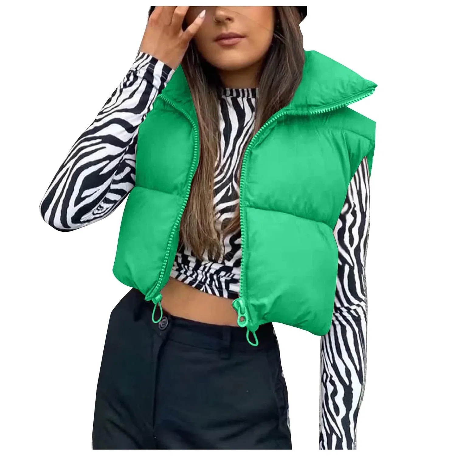 Женский жилет с молнией стеганый, Verde