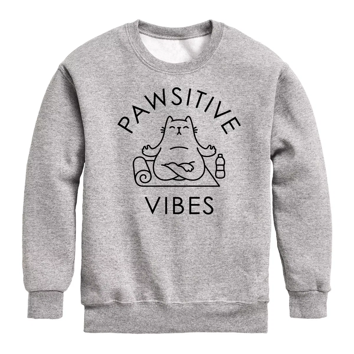 Детское свитшот с принтом Pawsitive Vibes Yoga Cat Instant Message, Athletic Heather