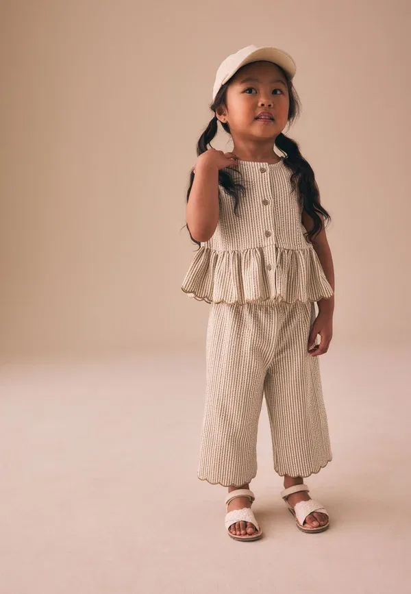 Комплект из топа и брюк, хлопок, Regular fit peplum vest and wide trousers set Next, Neutral Stripe