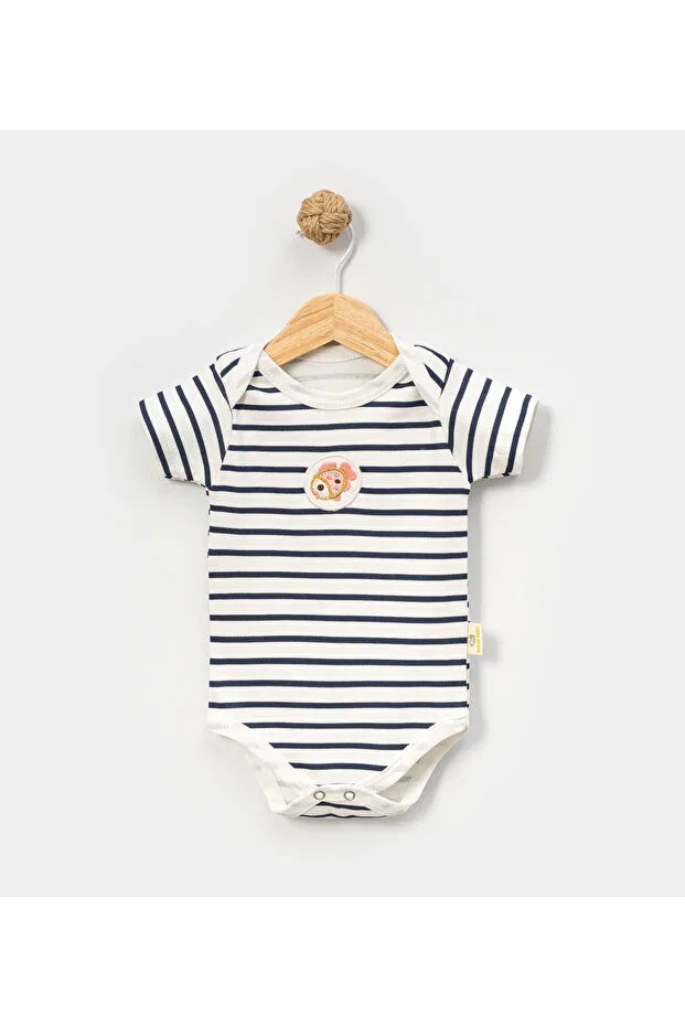Детское боди-комбинезон для новорожденных с принтом 4-Piece striped embroidered snap fastener short-sleeved boxed bodysuit set Neu Kids, Beige — фото 3