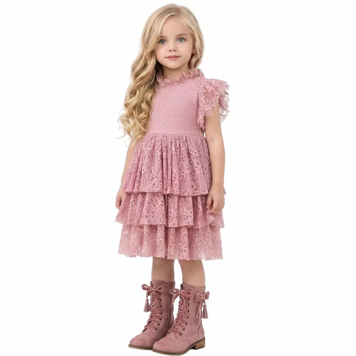 Детское платье для девочек с кружевом Iris Lace 2bunnies, Dusty Pink