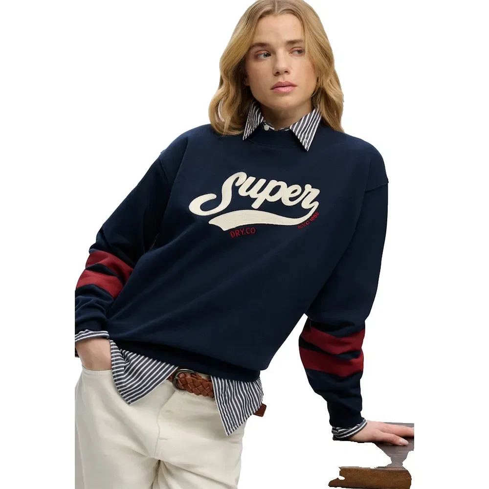 Свитшот свободного кроя Superdry Varsity Script Loose Crew, синий — фото 4