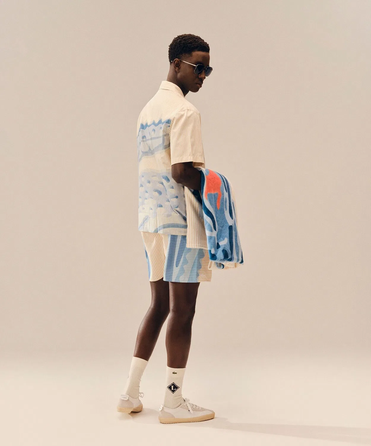 Мужская рубашка с коротким рукавом с принтом LACOSTE, White/Blue — фото 3