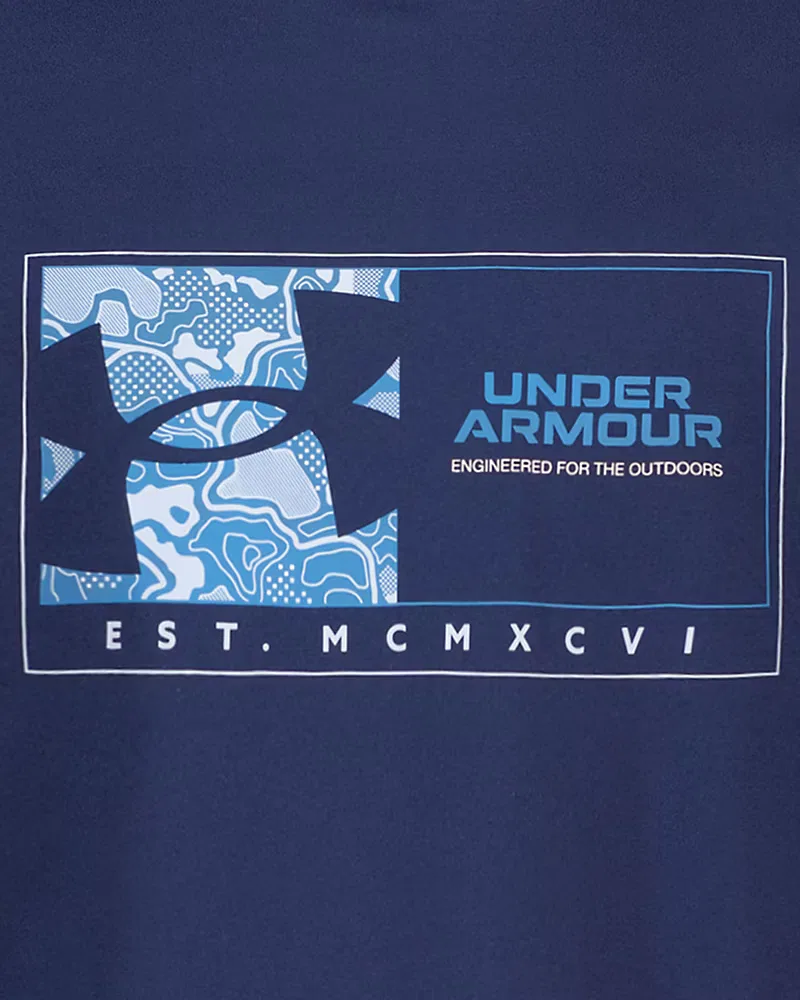 Худи детское с капюшоном и перекрестным вырезом, длинный рукав, UA Latitude Logo UnderArmour, Blackout Navy/Aegean Blue — фото 2