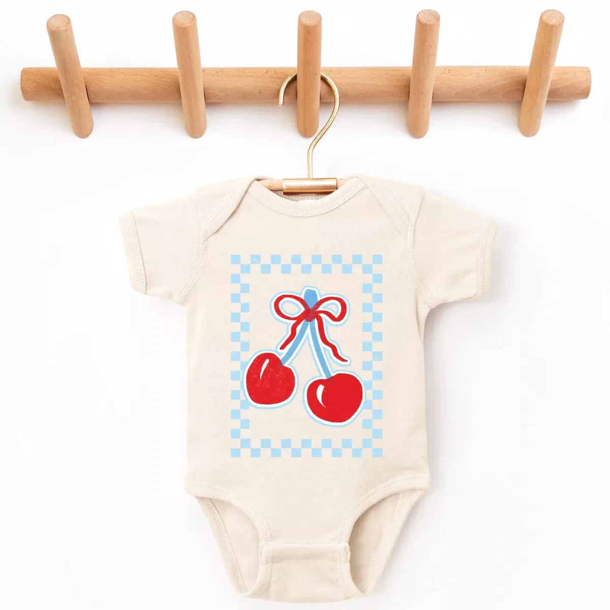 Детское боди с коротким рукавом Patriotic Cherries Checkered The Juniper Shop, Natural