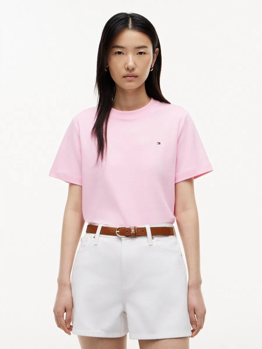 Футболка TOMMY HILFIGER 'Boxy Interlock' розового цвета — фото 2