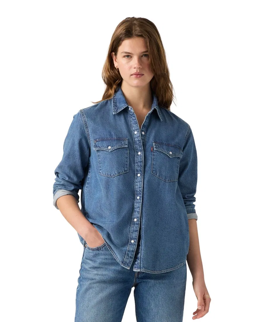 Женская джинсовая рубашка с длинным рукавом, свободный крой, модель Evans Relaxed Western Levi's, Easy Trail Mid — фото 2