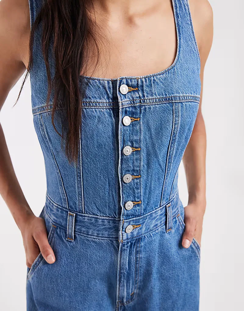 Джинсовый комбинезон Levi's Audra на пуговицах, средней степени выния — фото 3
