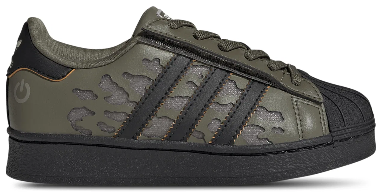 Детские кроссовки для мальчиков со светящимися элементами Superstar LED adidas, Silver Pebble Olive Strata Core Black